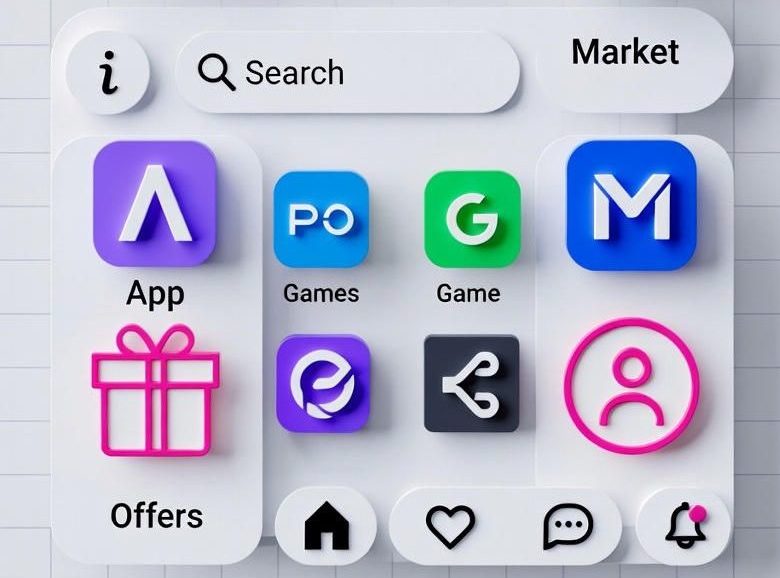 digital marketplace interface blending legal documents with game icons