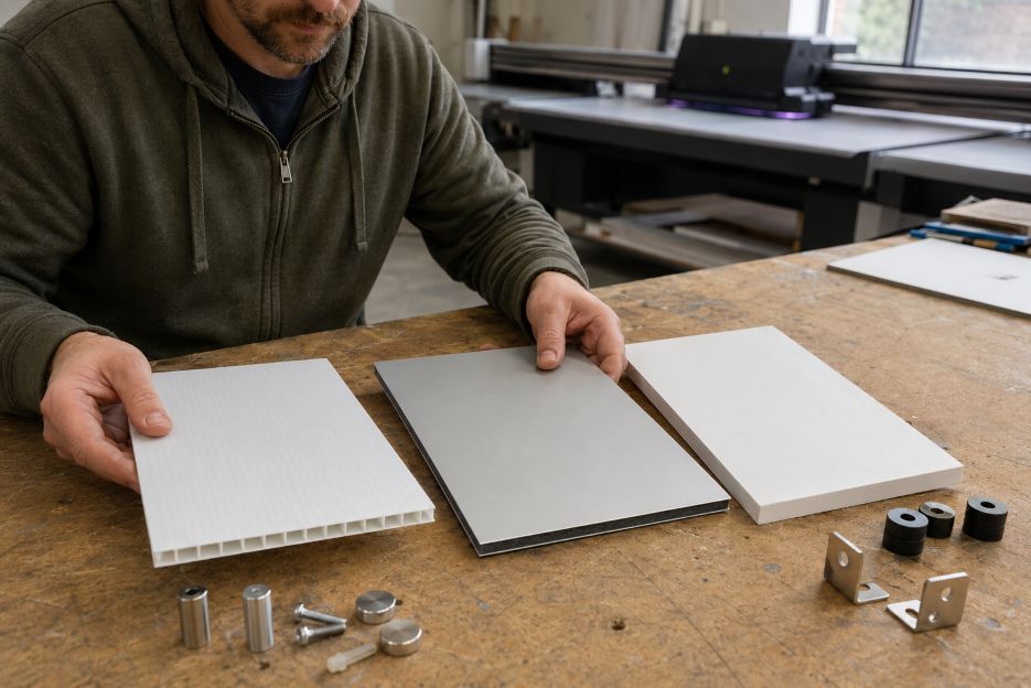 Sign Fabricator Comparing Three Substrates